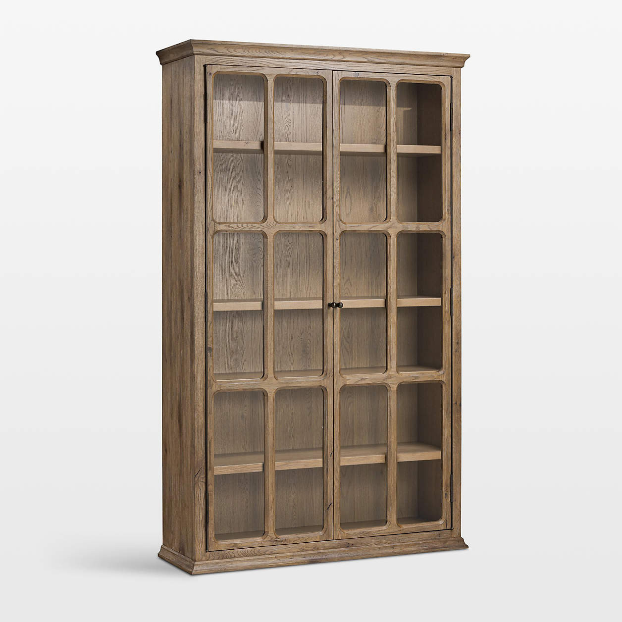 Amos 55" Weathered Oak and Glass Storage Display Cabinet | Crate & Barrel | Crate & Barrel