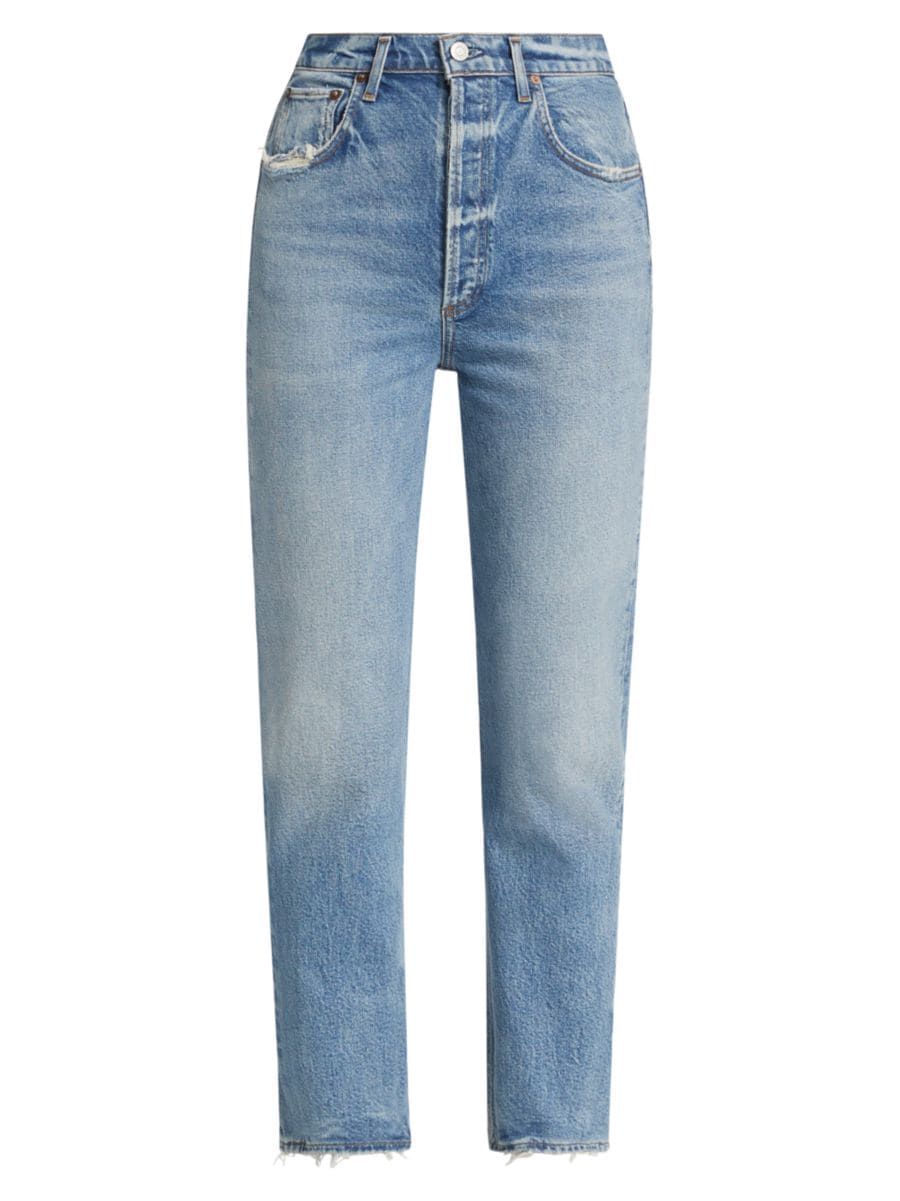 AGOLDE Riley High-Rise Distressed Straight Crop Jeans | Saks Fifth Avenue
