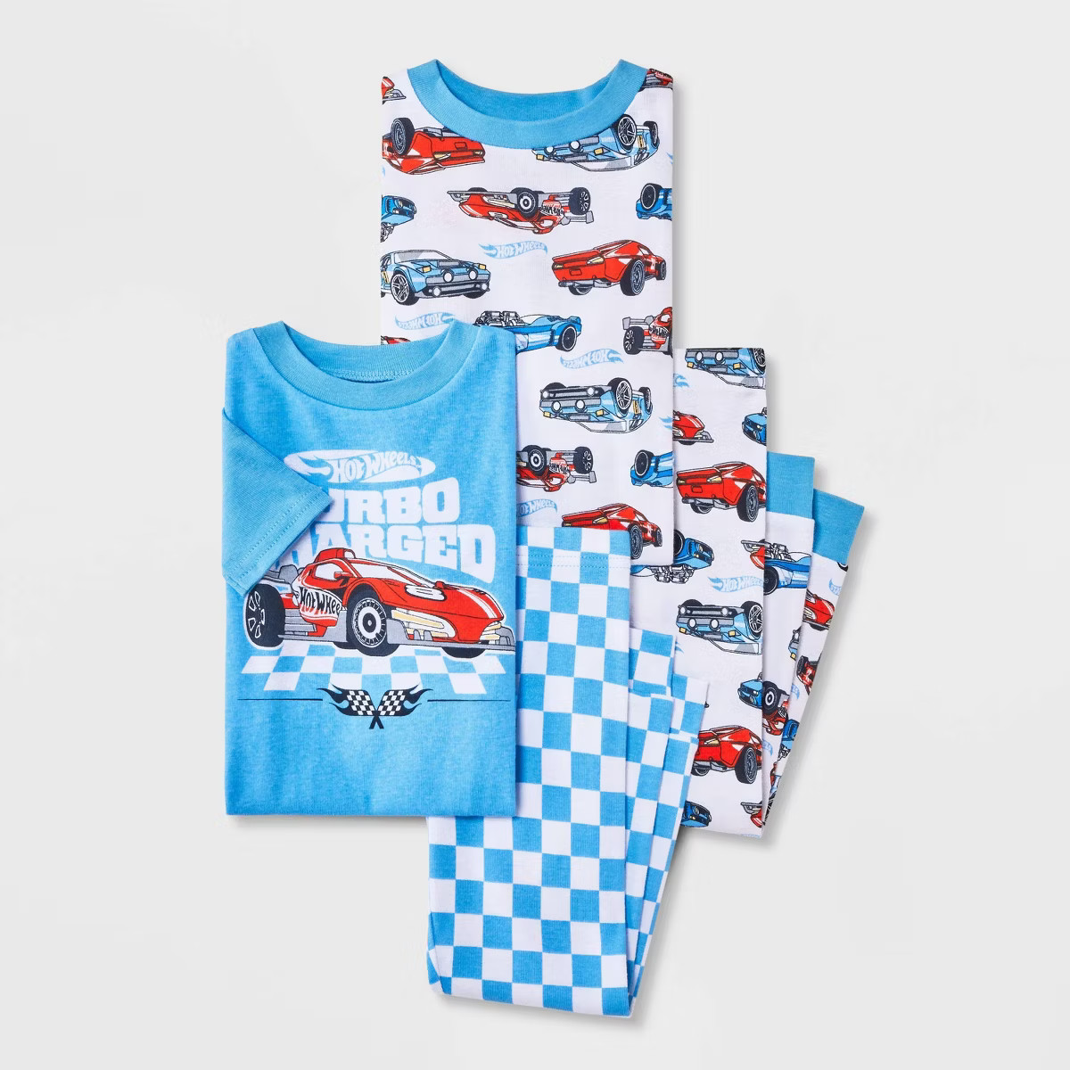 Toddler Boys' 4pc Hot Wheels Cotton Pajama Set - Blue/White | Target