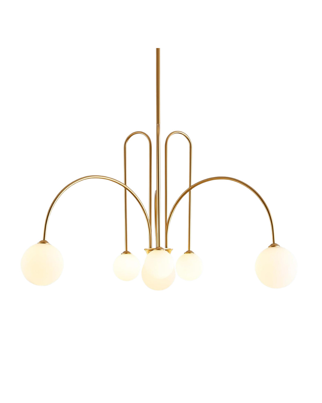 A 41-inch linear pendant in gold with six milk glass globes. Mid-century in spirit, scaled for a long dining table or a kitchen island. The milk glass softens the light, which is the difference between a fixture that lights a room and one that lets you stay at the table after dinner.Glam, lined up.#LinearChandelier #MidCenturyLighting #DiningRoomLighting #KitchenIslandLighting #GoldLightFixture #AmazonFinds #AmazonHome #ModernGlam #InteriorDesign #StatementLighting 

 #LTKHome