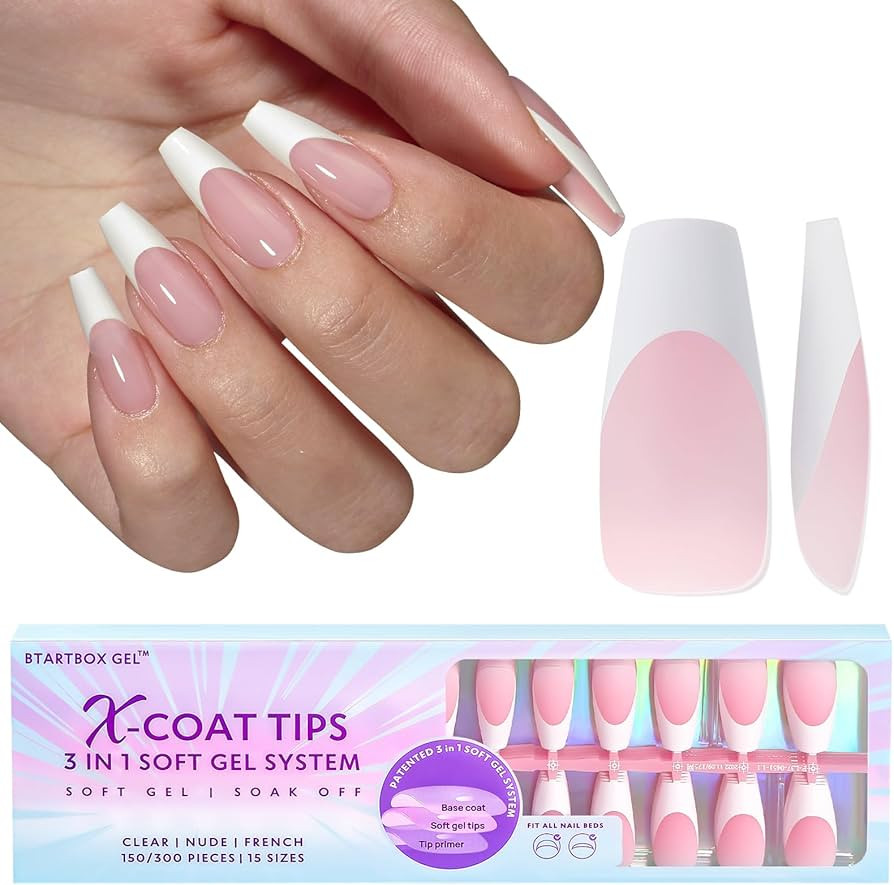 BTArtboxnails French Gel Nail Tips -150Pcs French Tip Press on Nails Pink Medium Coffin 3 in 1 X-... | Amazon (US)