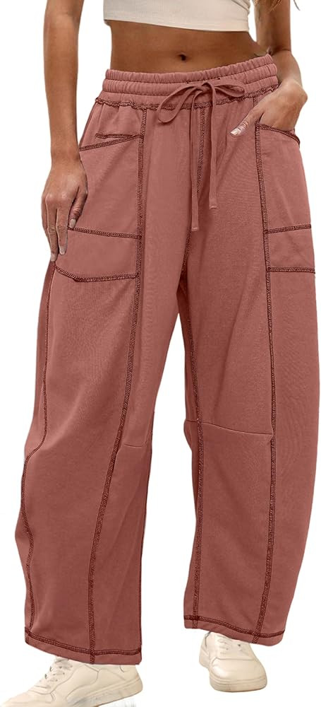 Athlisan Womens Baggy Barrel Pants Wide Leg Lounge Drawstring Sweatpants with Pockets | Amazon (US)