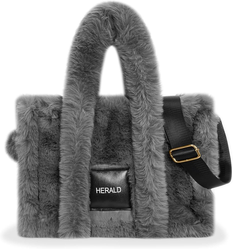 Herald Large Tote Bag for Women Soft Winter Fluffy Fuzzy Furry Plush Top Handle Purse and Handbag... | Amazon (US)