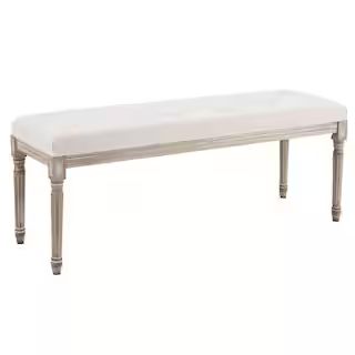 Merra Beige French Vintage Upholstered Bench with Carved Solid Wood Frame (18.1 in. H x 47.2 in. ... | The Home Depot