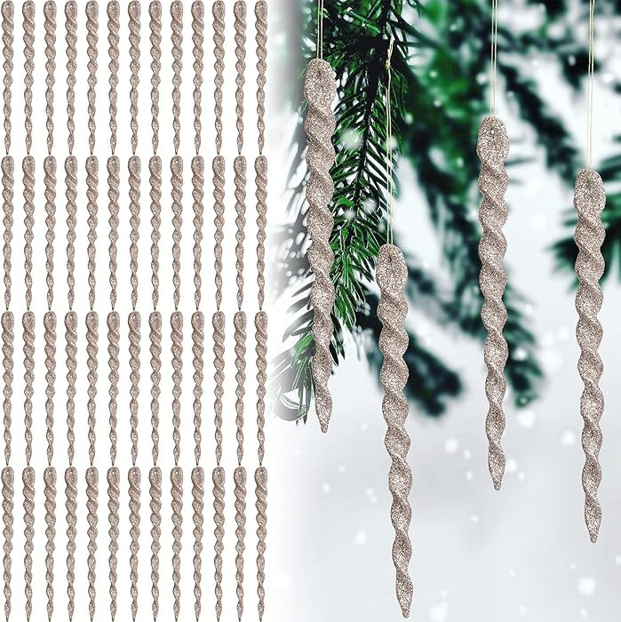 60 Pieces Twisted Icicle Ornament Christmas Tree Decoration Glitter Spiral Strip Hangings for Chr... | Amazon (US)