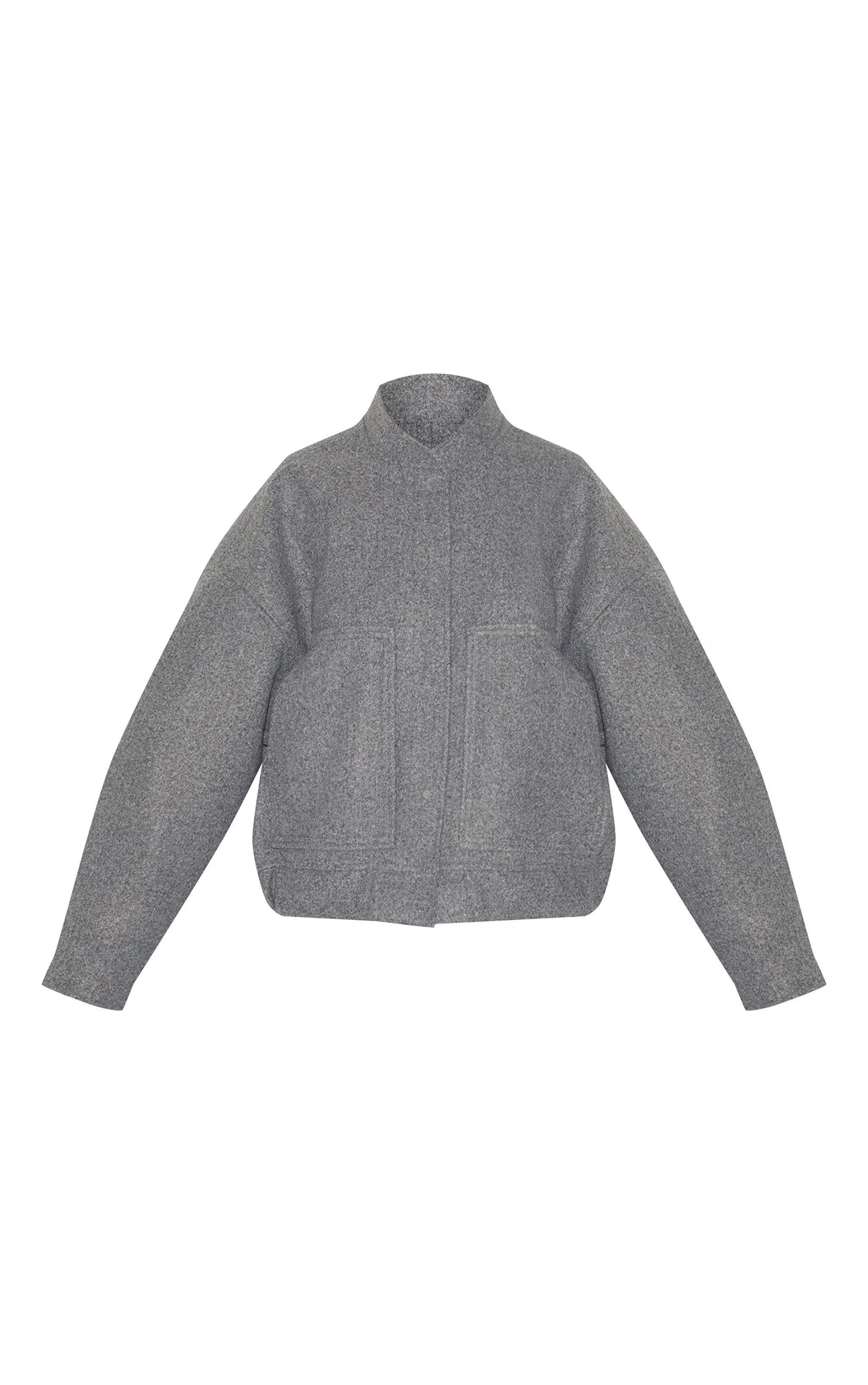 Grey Wool Look Longline Bomber Jacket | Outerwear | PrettyLittleThing UK