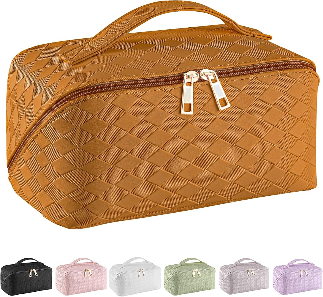 SFXULIX Large Capacity Travel Cosmetic Bag - Makeup Bag, PU Leather Waterproof Cosmetic Bag, Wome... | Amazon (US)