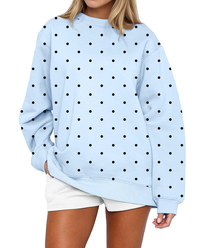 Women Y2k Oversized Fleece Cute Polka Dot Crewneck Sweatshirts Preppy Drop Shoulder Pullover Jump... | Amazon (US)