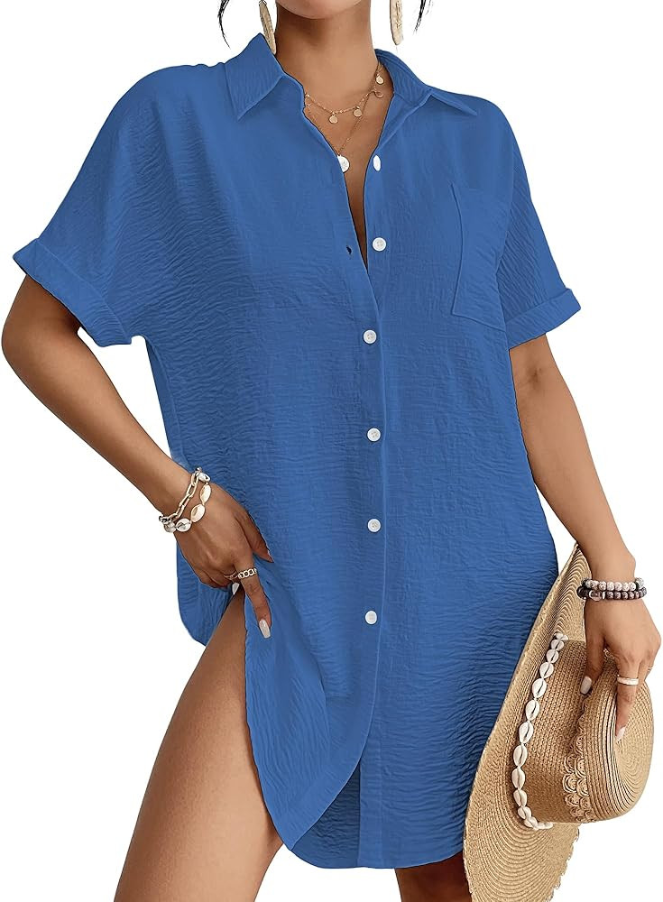 Bsubseach Women Swimsuit Coverup Shirt Dress Button Down Bathing Suit Cover Up Beach Vacation Out... | Amazon (US)