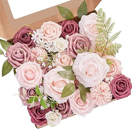 Serwalin Artificial Flowers Dusty Rose Fake Silk Flowers for DIY Wedding Bridal Bouquets Pink Fak... | Amazon (US)