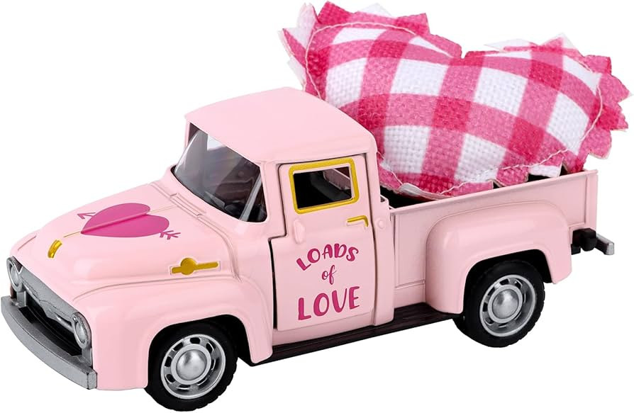 Valentine’s Day Metal Truck with Hearts Pink Truck Vintage Love Romantic Tiered Tray Decor for ... | Amazon (US)