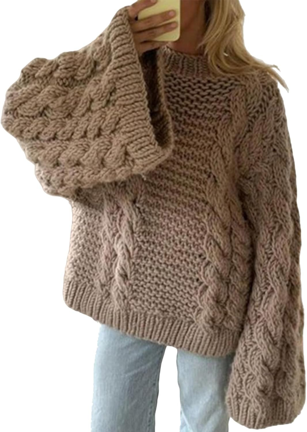 Women's Oversized Cable Knit Sweater Long Sleeve Chunky Pullover | Amazon (US)