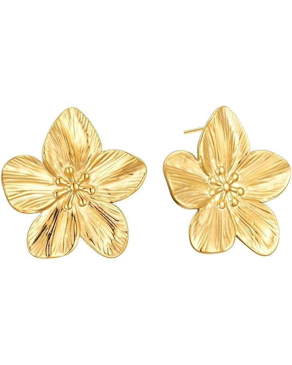 Sylph 14K Gold Plated Gold Flower Earrings Large Flower Stud Earrings Flower Big Statement 925 St... | Amazon (US)