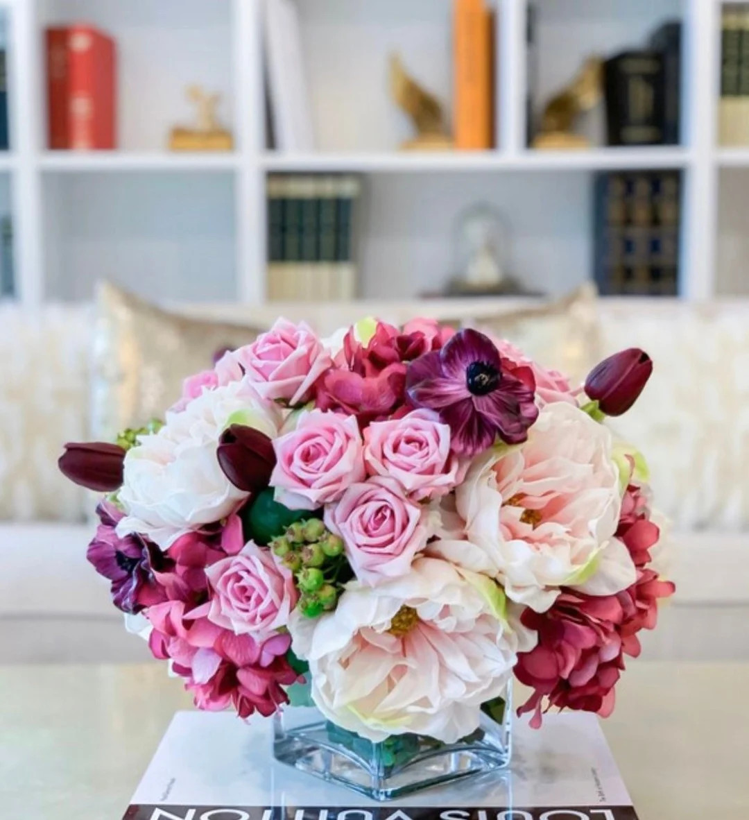 Home Decor Peony Centerpiece-purple Real Touch Tulip Flower Arrangement-luxury Faux Flower Arrang... | Etsy (US)