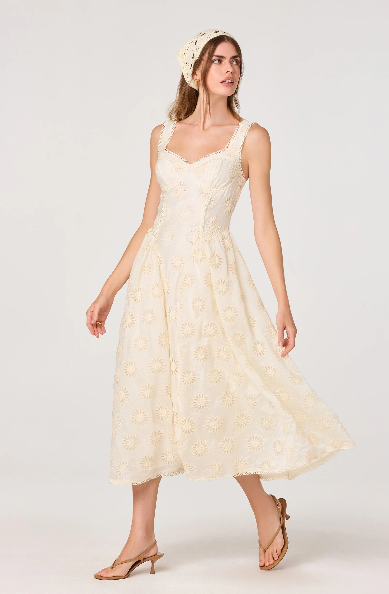 Caerwyn Eyelet Embroidery Sweetheart Midi Dress | ASTR The Label (US)