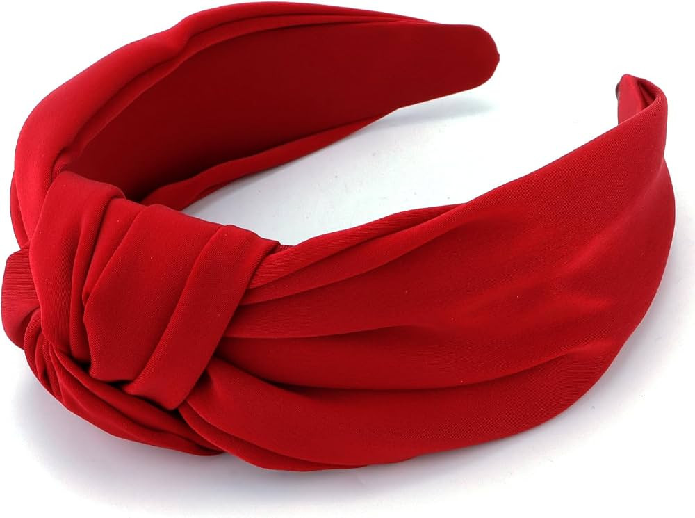 TOBATOBA Red Knotted Satin Silk Headband, Wide Non-Slip Top Knot Hair Accessory for Women | Amazon (US)