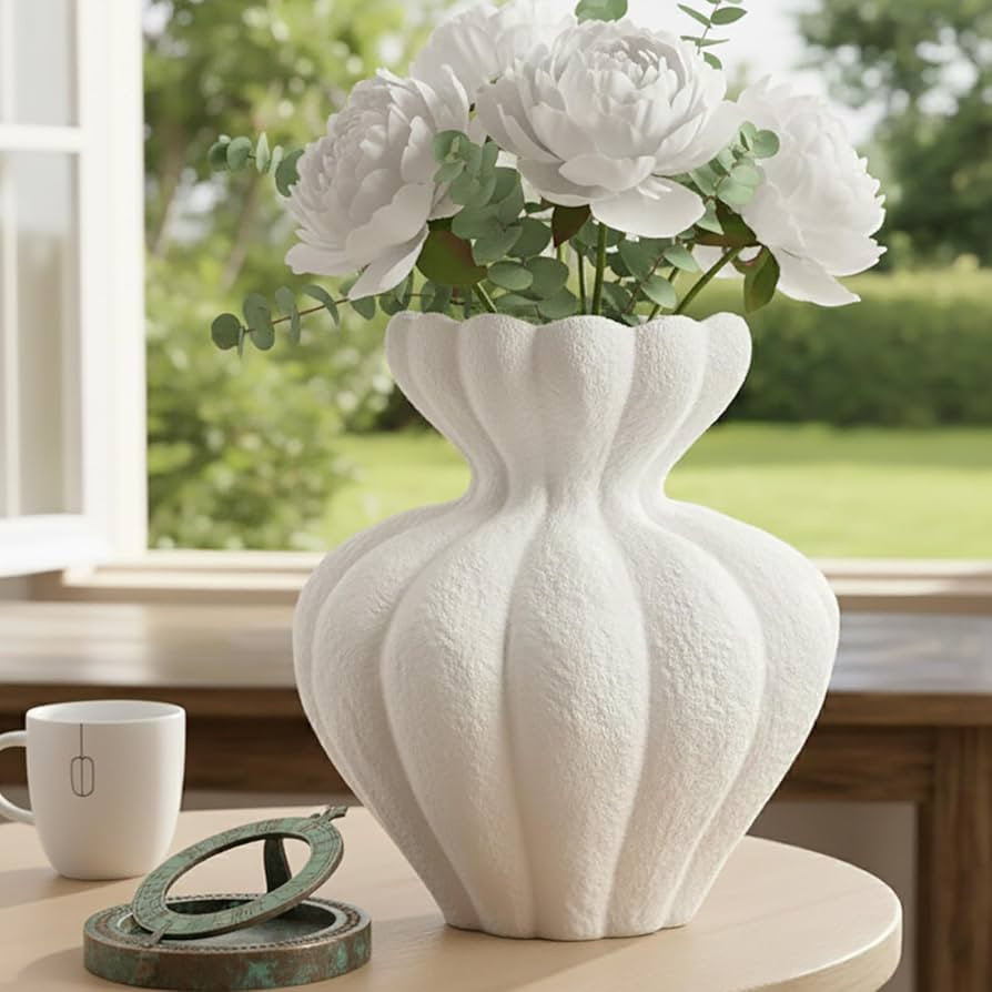 White Ceramic Vase, 8.2 Inch Modern Boho White Flower Vase for Home Decor, Unique Vase for Farmho... | Amazon (US)