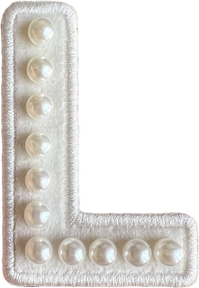 Ivory Pearl & White Letter Varsity Initial Patches, 3M Adhesive Sticker Iron On, 2.25" Height (L) | Amazon (US)