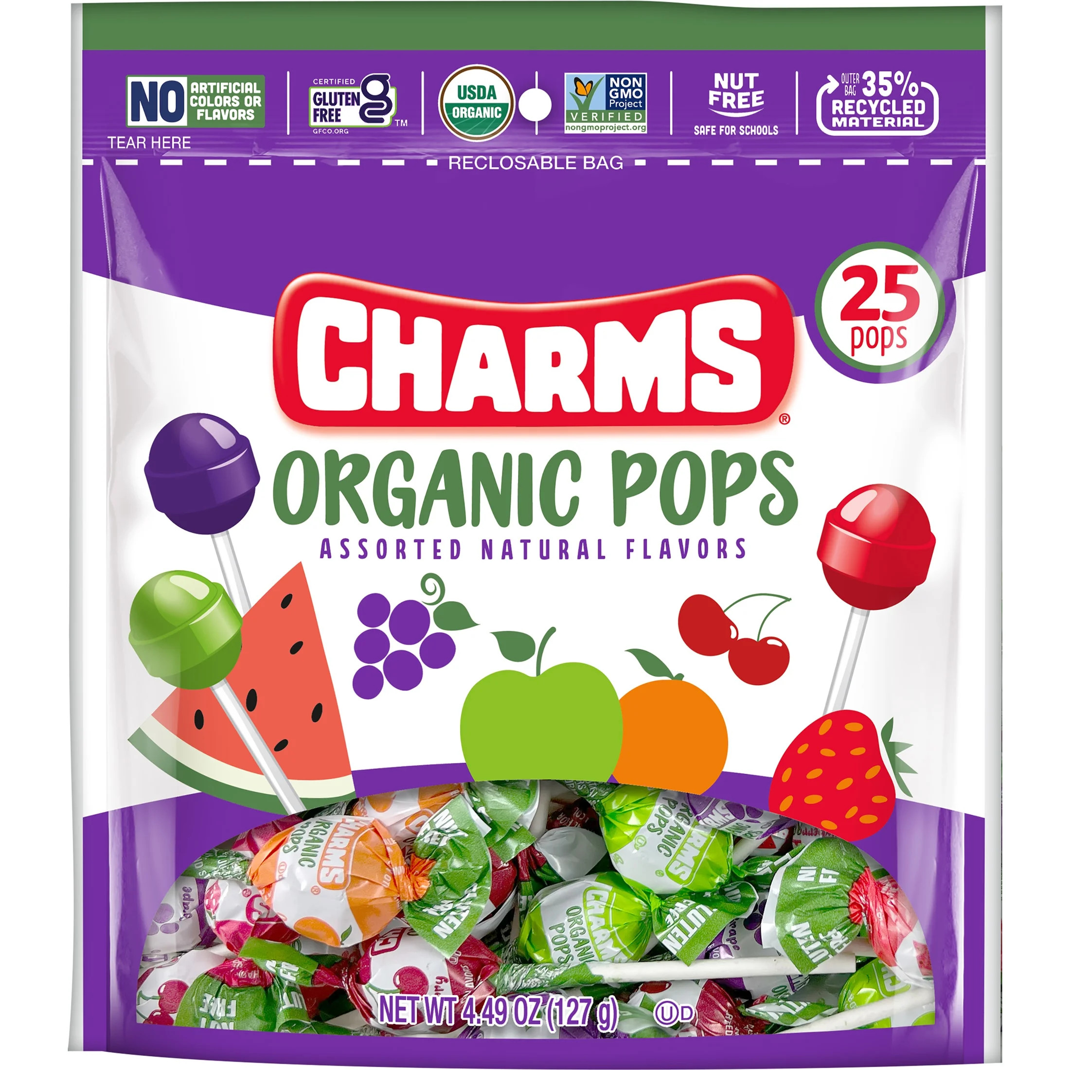Charm's Organic Pops, Gluten Free and Peanut Free, 4.49 oz Bag | Walmart (US)