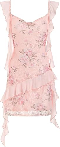 CIDER Women's Floral Mini Dress Ruffle Cowl Neck Cute Summer Dresses Wedding Guest Dress Trendy D... | Amazon (US)