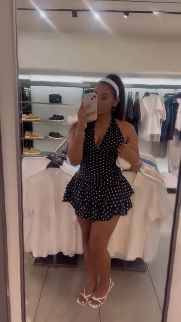 Quick mirror check while out shopping 🛍️✨
This black halter polka-dot dress hits mid-thigh with ruffle details that move so nicely.
Paired it with a white headband, white clutch, and white kitten heels for a classic, feminine look.
Everything is linked & true to size 🤍

🛒 Shop the full outfit now.

#LTKootd #LTKvlog #LTKSeasonal