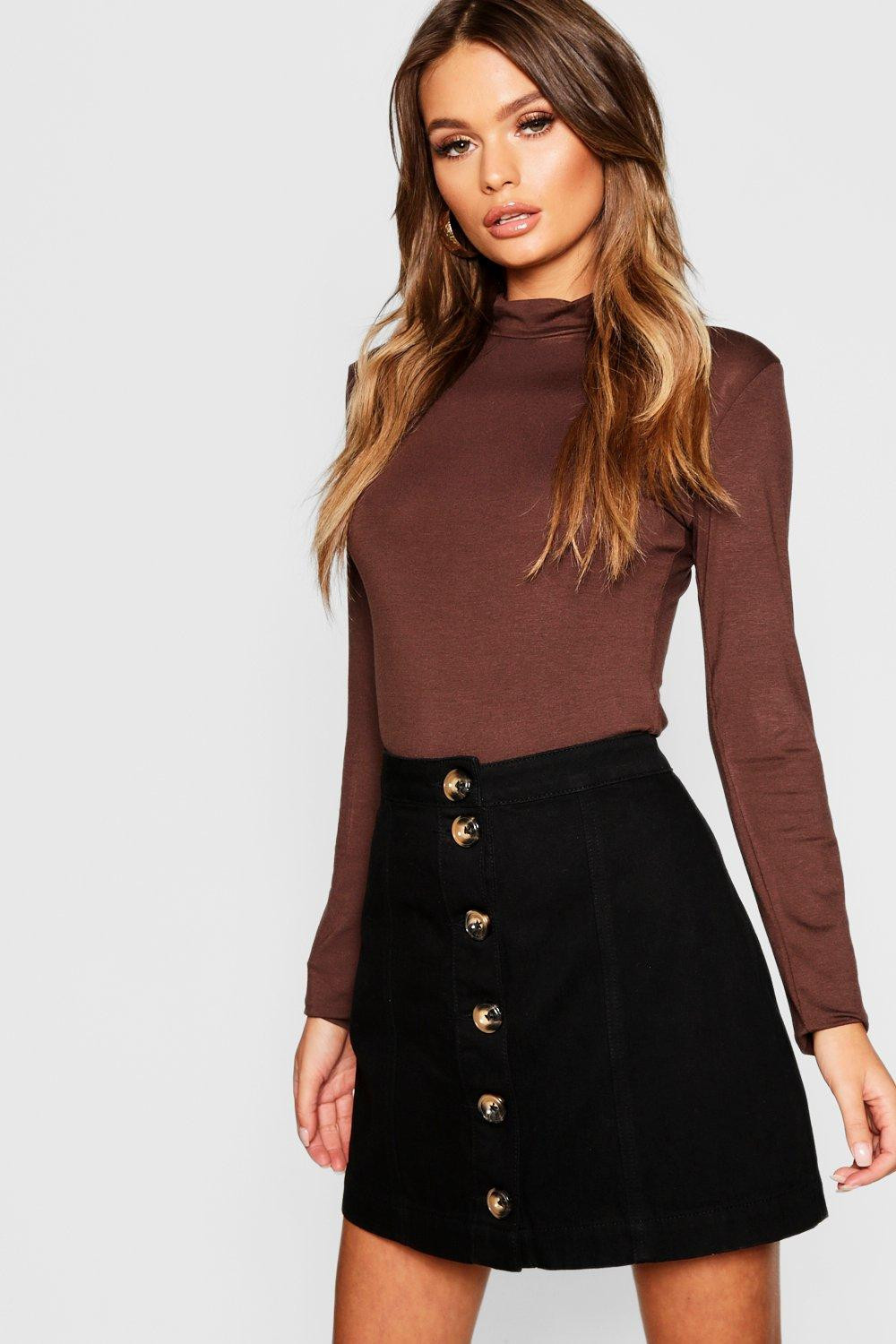 Mock Horn Button Denim Skirt | Boohoo.com (US & CA)