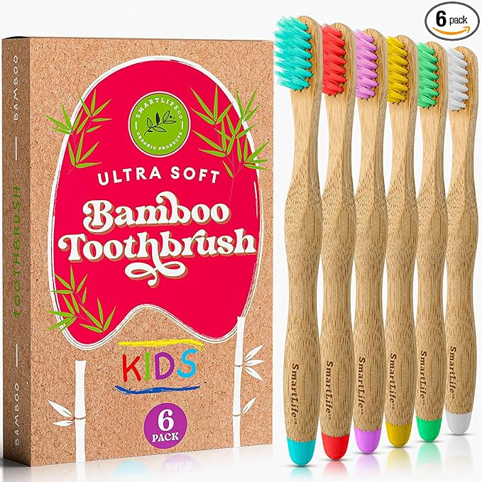 Kids Bamboo Toothbrushes (6 Pack) - Extra Soft Natural Bristles For Kids & Toddlers Teeth | Zero ... | Amazon (US)