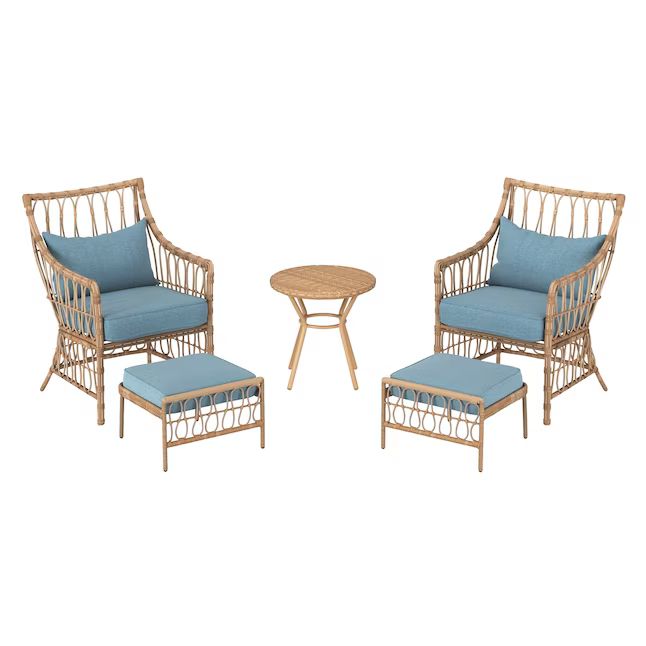 Style Selections 5-Piece Woven Patio Conversation Set with Blue Cushions | Lowe's