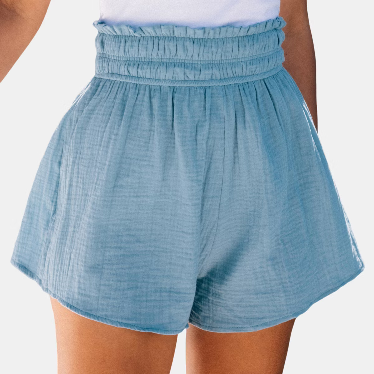 Women's Blue Smocked Waist Flared Leg Shorts - Cupshe | Target