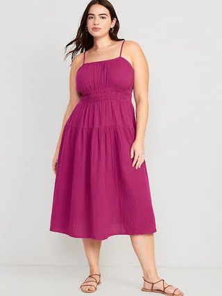 Waist-Defined Smocked Tiered Midi Cami Dress for Women | Old Navy (US)