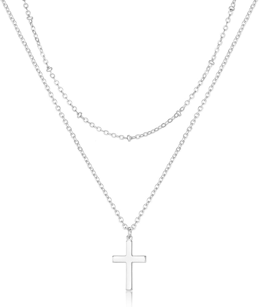 Cross Necklace for Women 18k White Gold Plated Stainless Steel Cross Choker Necklace Dainty Simpl... | Amazon (US)