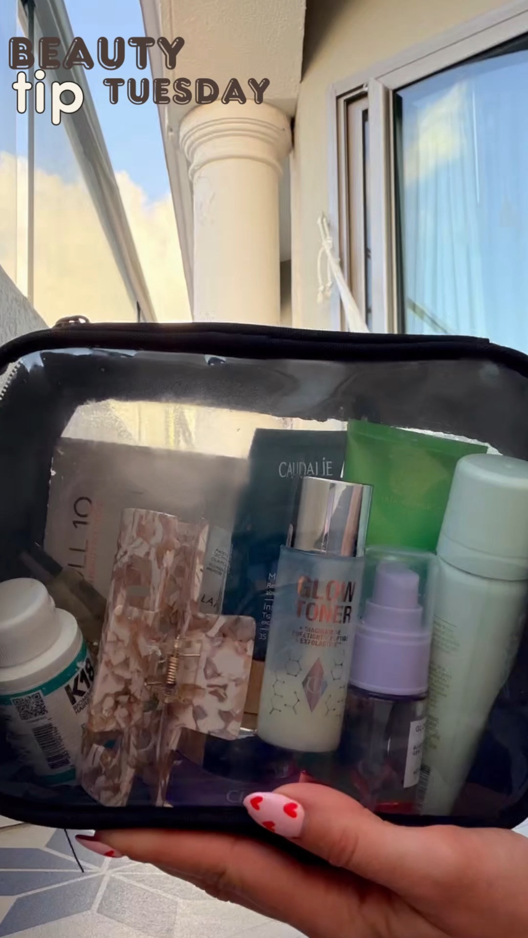 BTT 

My favorite travel minis & clear toiletry case from Amazon.

Doll10 skin genius eye patches, divi dry shampoo, tats harper regenerating cleanser, caudalíe instant detox mask, k18 peptide prep shampoo, olaplex bond maintenance conditioner, Clinique take the day off cleansing balm, glow recipe blueberry bounce cleanser, Charlotte tilbury glow toner, Clinique all about eyes eye serum, shu uemera essence absolute nourishing hair oil & of course a hair clip!

#LTKTravel #LTKselfcare #LTKSeasonal