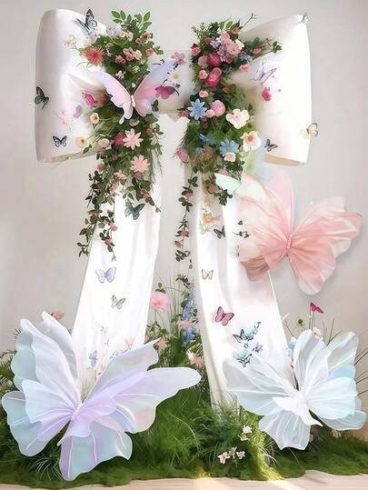 1PC 50cm 3D Butterfly Romantic Wedding Decoration, Silk Yarn Artificial Butterfly Wedding Dress Decoration, Party Outdoor Festival Decoration Display, Giant Gauze Fake Butterfly, Valentine's Day Gift, Mother's Day, Birthday Graduation Gift | SHEIN