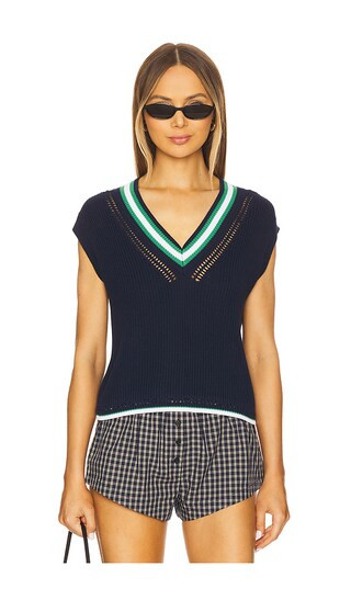 Wendy Varsity Crochet V-neck Vest in Dark Blue Multi | Revolve Clothing (Global)