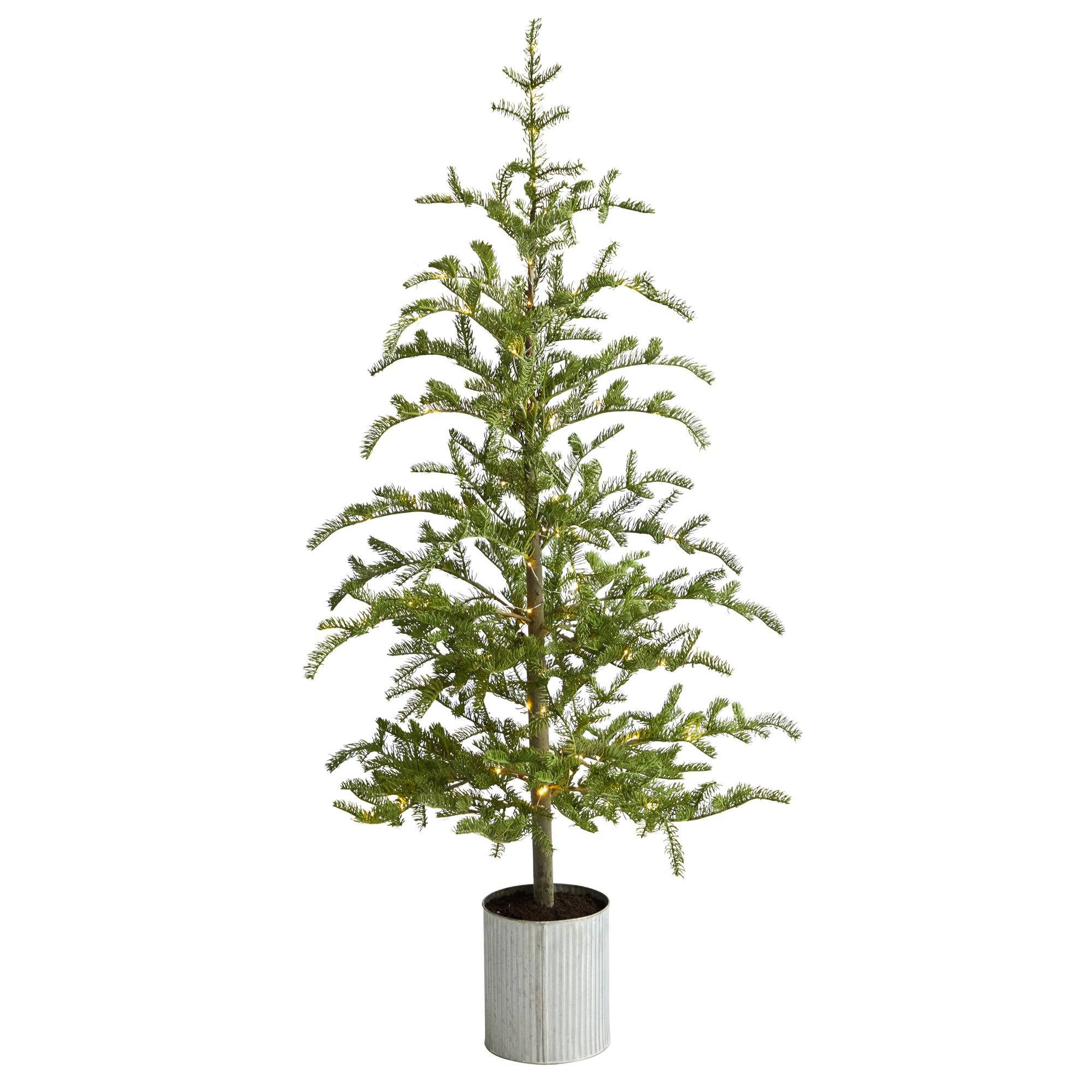 5.5’ Pre-Lit Pine Artificial Christmas Tree in Decorative Planter with 150 Lights | Nearly Natural