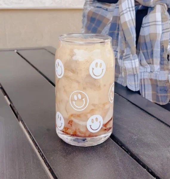 Smiley Glass Coffee Cup  Cup for Iced Drinks  Beer Can - Etsy | Etsy (US)