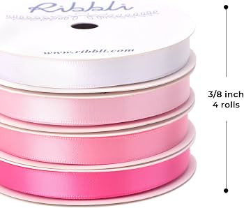 Ribbli Pink Satin Ribbon 3/8 Inch x 4 Rolls Total 40 Yards- White Pink Ribbon for Gift Wrapping C... | Amazon (US)
