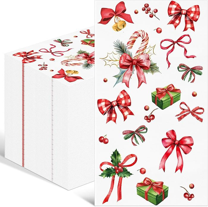 Pajean 100 Pack Christmas Paper Guest Napkins Vintage Disposable Bathroom Napkins Candy Cane Buff... | Amazon (US)