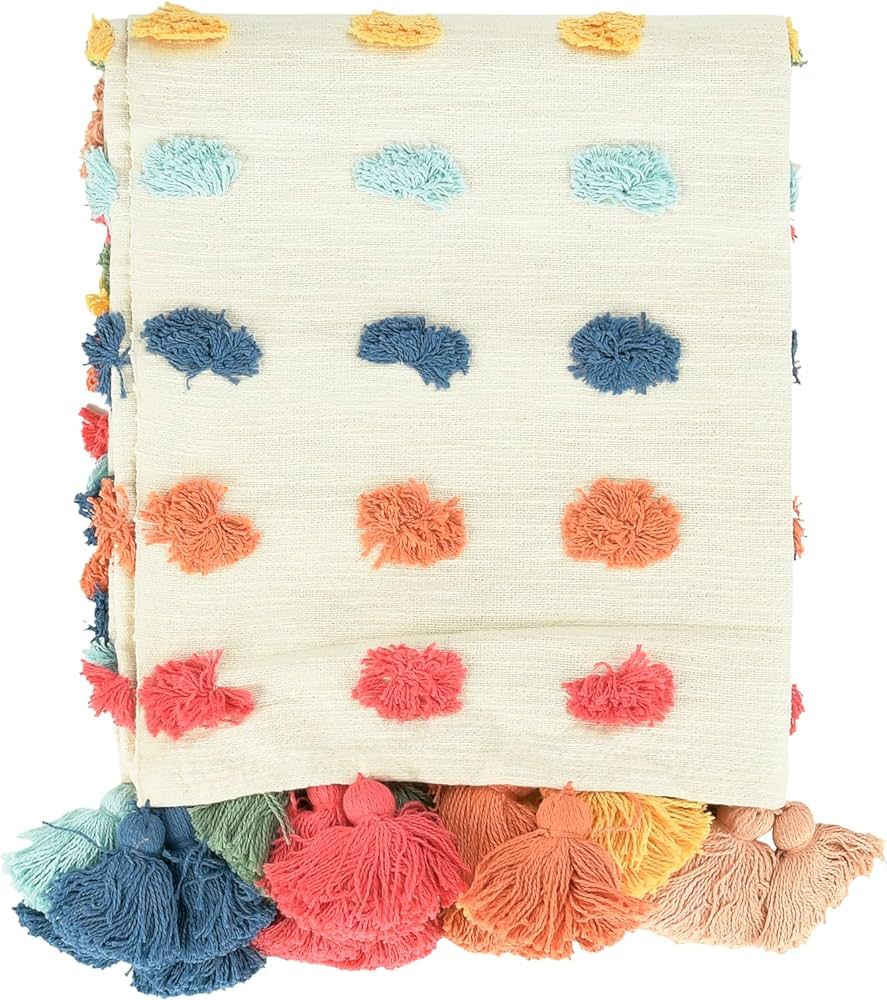 Creative Co-Op 60" L x 50" W Woven Cotton Tufted Dots & Tassels Throw, Multicolor | Amazon (US)