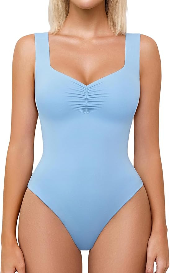 Amazon.com: Avidlove Womens Bodysuits Sweetheart Neck Ruched Body Suit Seamless Double Lined Tank... | Amazon (US)