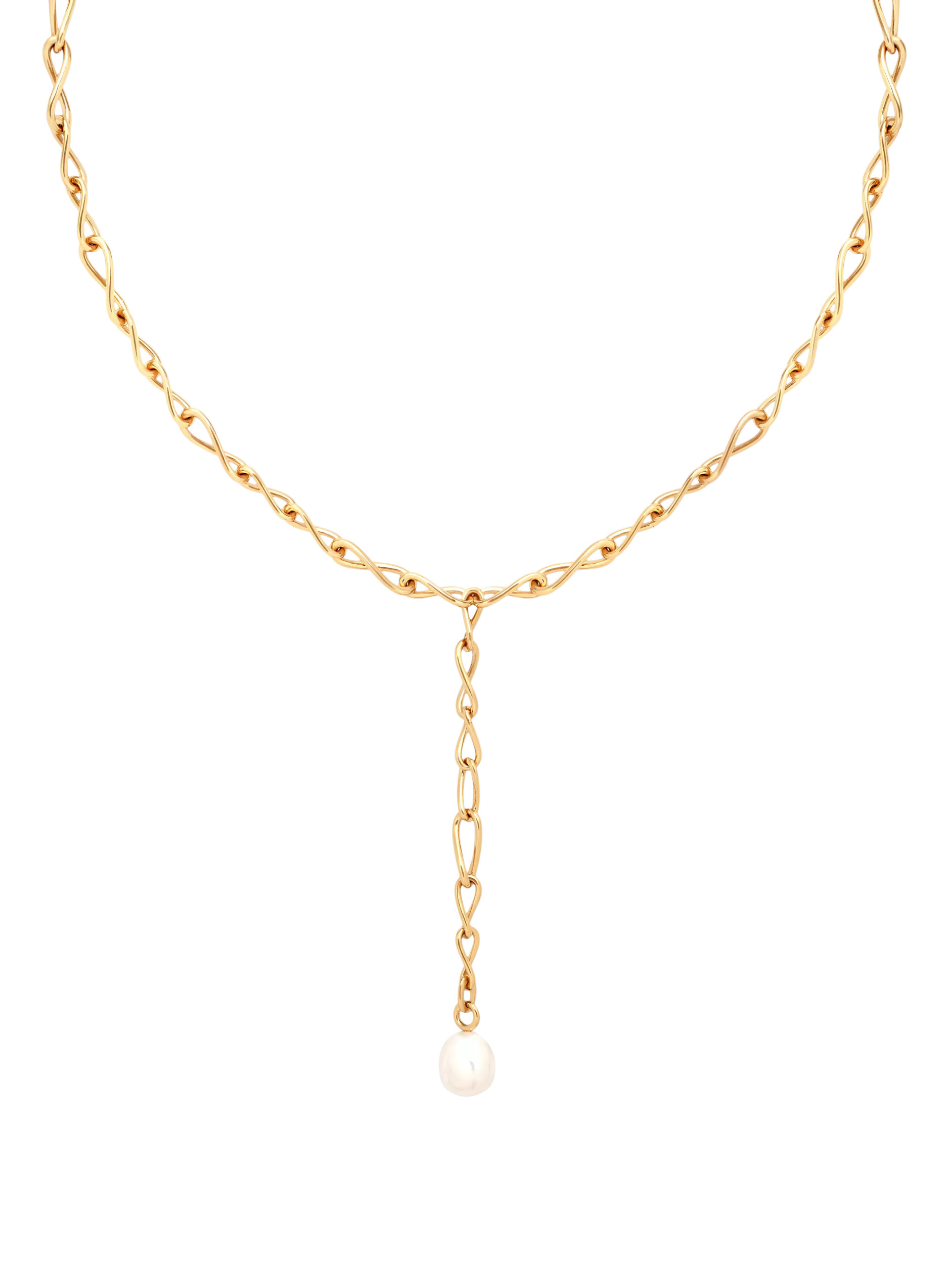 Astrid & Miyu Infinite Pearl Lariat Necklace, Gold | John Lewis (UK)
