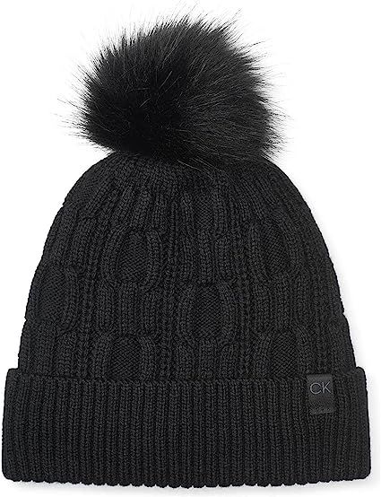 Calvin Klein Women`s Faux Fur Cable Knit Pom Pom Beanie (Black(A1KH6576), One Size) at Amazon Wom... | Amazon (US)