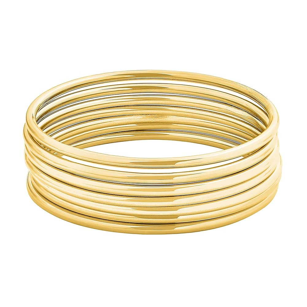 Edforce Stainless Steel Glossy Thin Round Bangle Bracelet Set for Women, Set of 7 | Amazon (US)