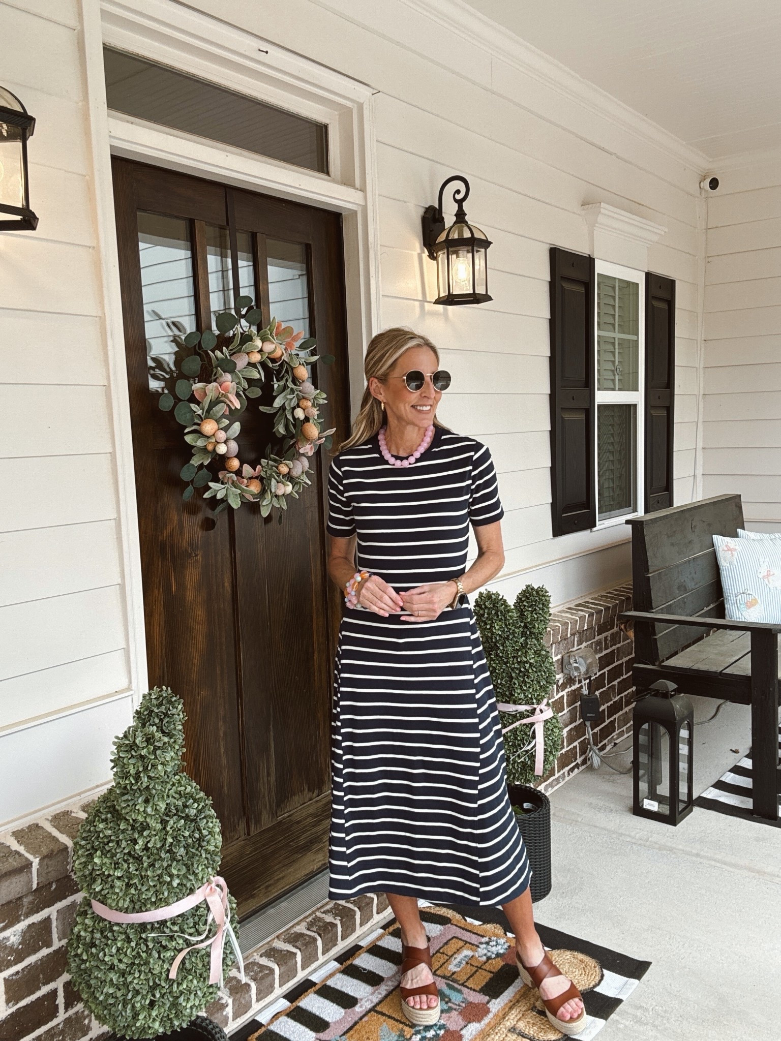 Time and Tru $16 midi dress that’s designed for every day ease. This dress is a wardrobe, staple crafted with 100% cotton a classic simple style dress that looks great in effortless whether you layer it with a jacket wear cute sneakers. It is truly the on the goat comfort classic dress wearing a size extra small comes in six color options. 