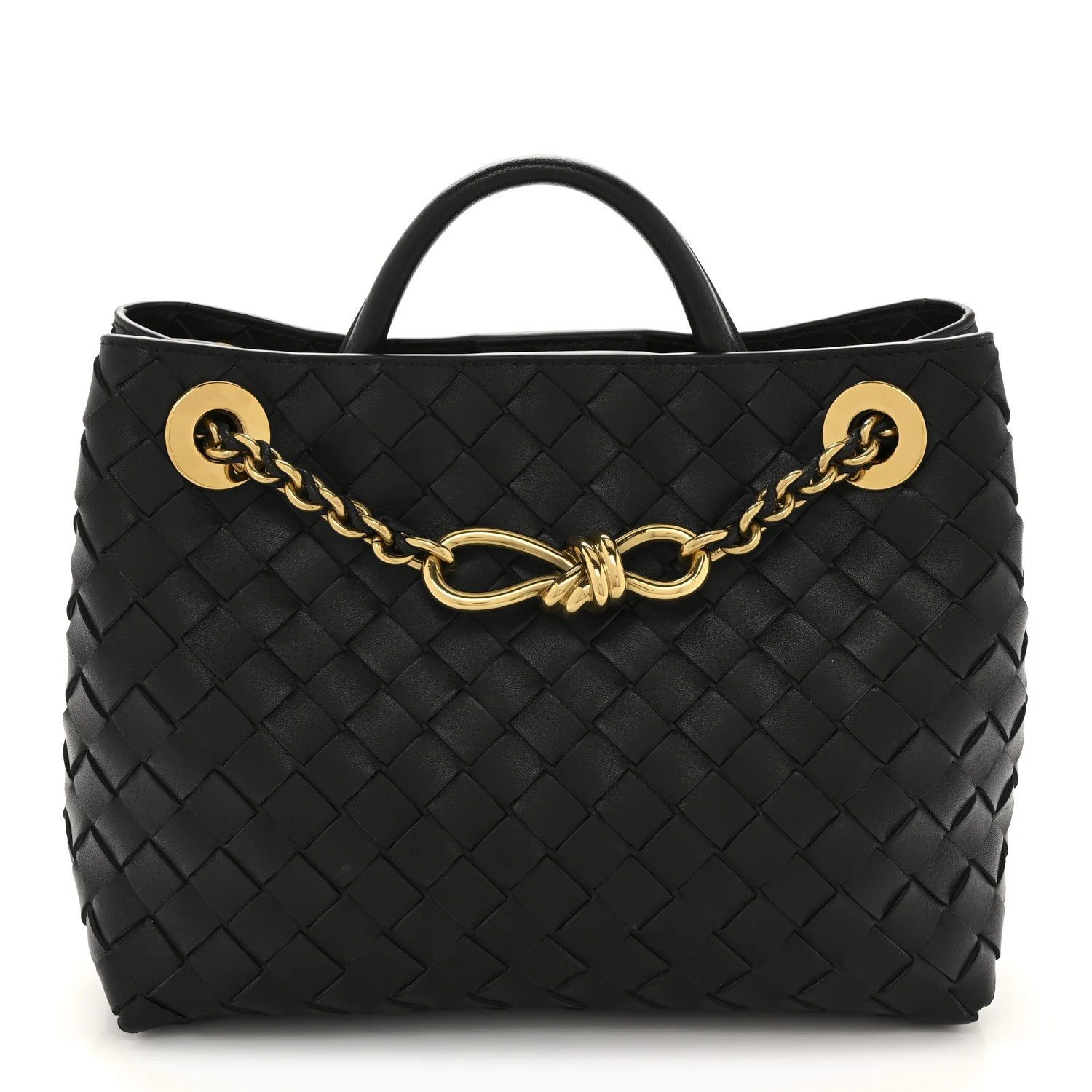 Nappa Intrecciato Small Andiamo With Chain Shoulder Bag Black | FASHIONPHILE (US)