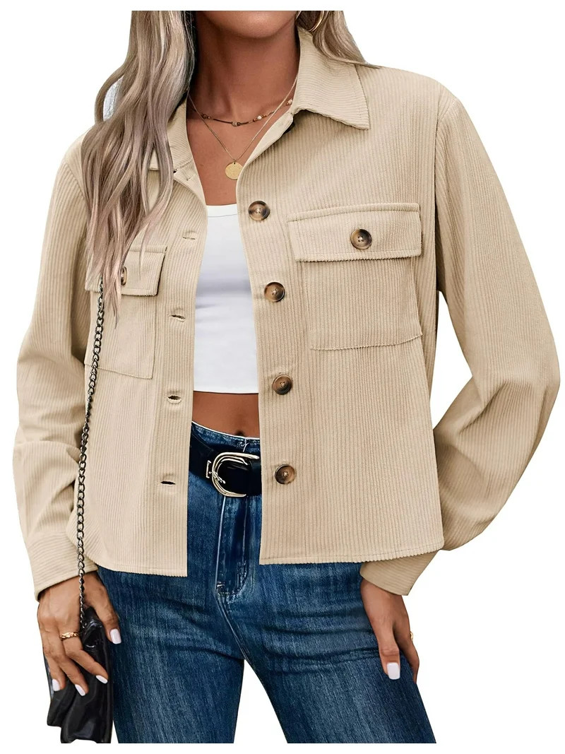 Qaspx Fashion Jackets for Women Casual Cropped Shackets Fall Button-up Shirts Corduroy Tops | Walmart (US)