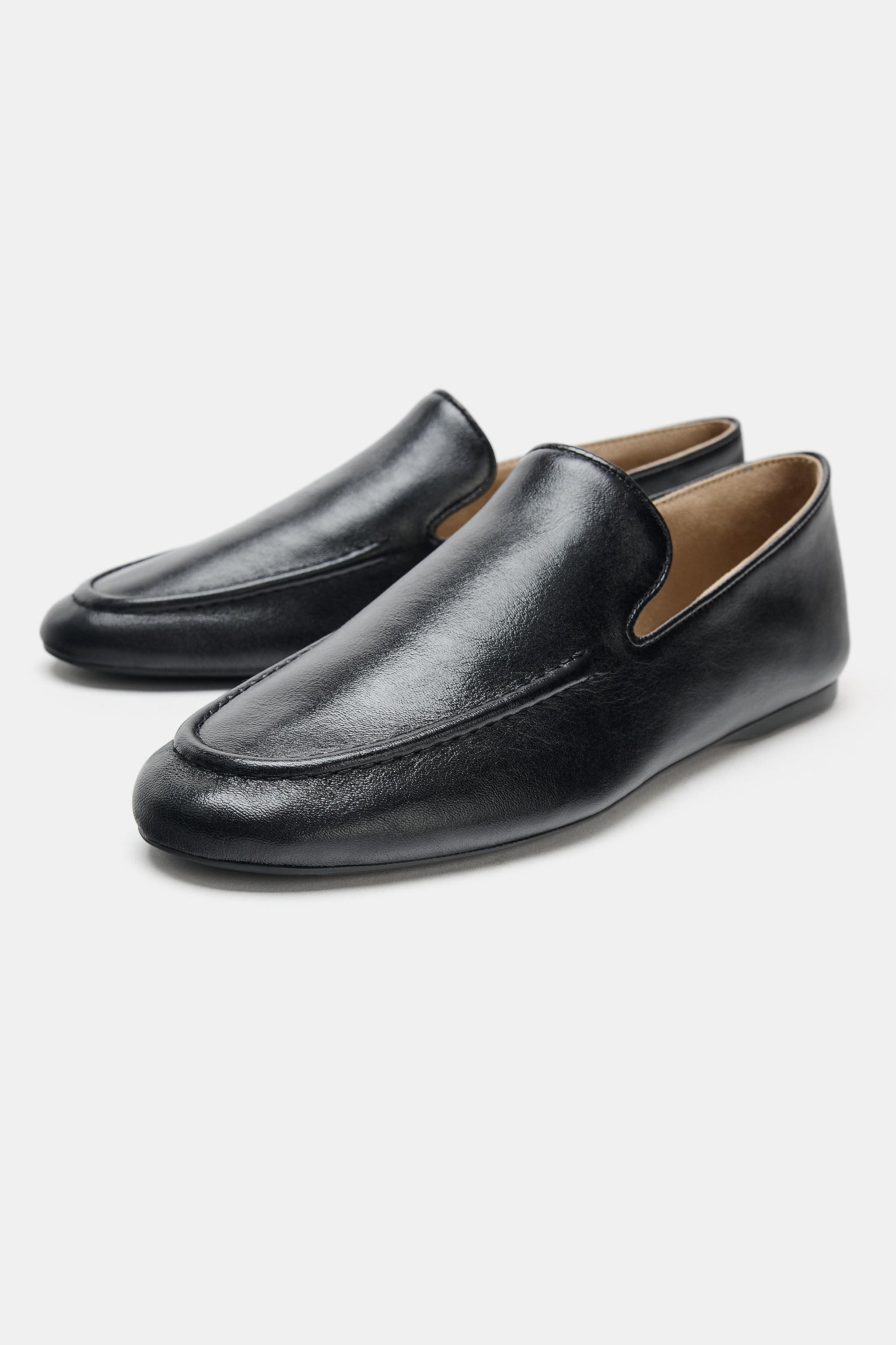 LEATHER FLAT SHOES | Zara US