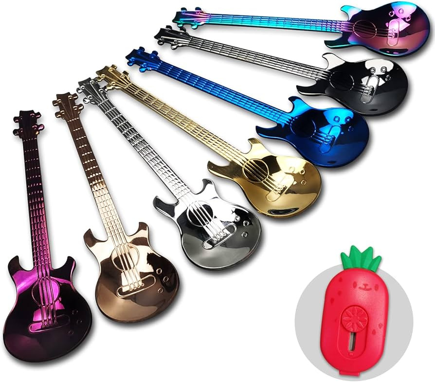 Guitar Dessert Spoons Coffee Teaspoons Set, Stainless Steel Colorful Dessert Spoons, Cute Demitas... | Amazon (US)