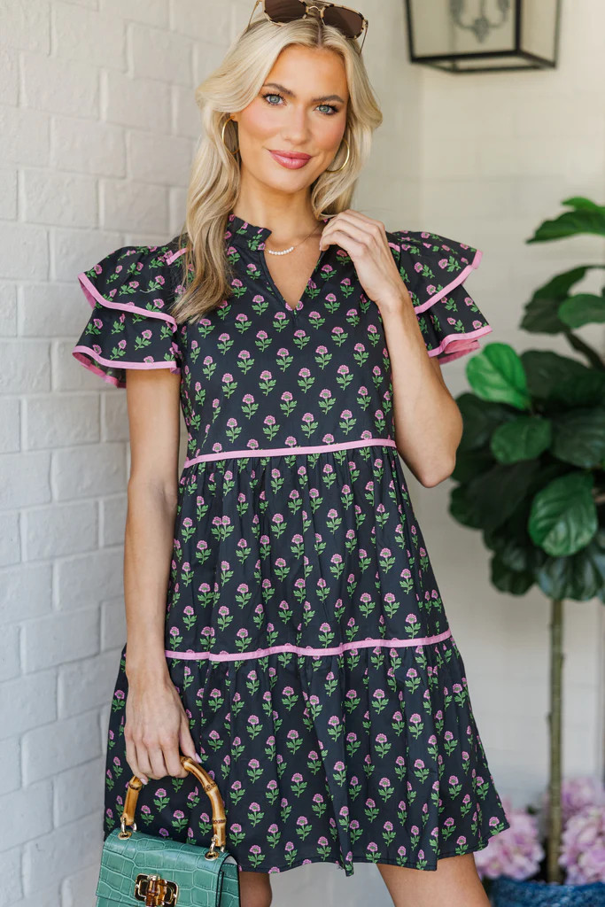Come For It Black Floral Medallion Babydoll Dress | The Mint Julep Boutique
