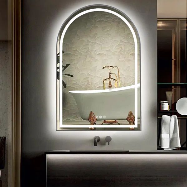 Eleen 39"x 26" Arched Large LED Light Anti-Fog Bathroom Glass Aluminum Alloy Frame Dressing Mirro... | Wayfair North America